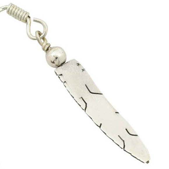 Sterling Silver 925 Earrings Feathers Jewelry by Native Navajo Artist E. Tahe - Picture 2 of 3